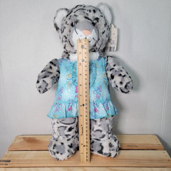 BAB Build-A-Bear Grey & White Snow Leopard in Blue Dress (NO shoes) w/ Tag - Picture 6 of 6
